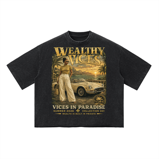 WEALTHY VICES "VICES IN PARADISE" VINTAGE WASH BOXY TEE
