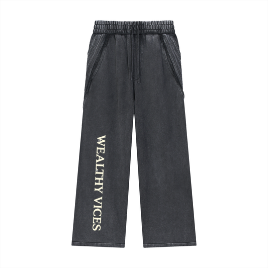 WEALTHY VICES SNOW WASHED TAPE RAW EDGE HEAVYWEIGHT SWEATPANTS