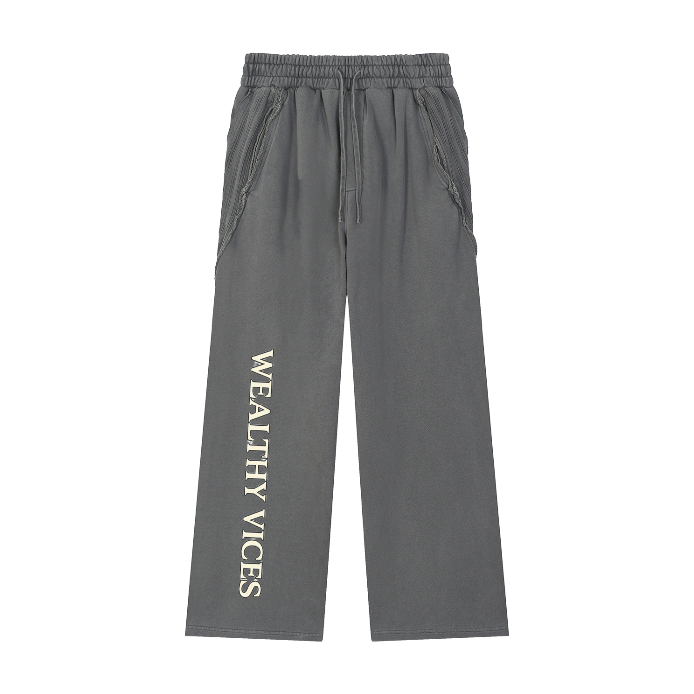 WEALTHY VICES SNOW WASHED TAPE RAW EDGE HEAVYWEIGHT SWEATPANTS