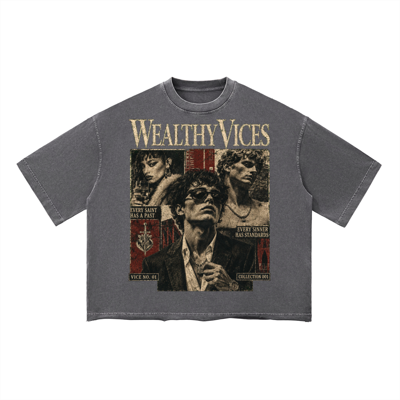 WEALTHY VICES "SAINTS & SINNERS" VINTAGE WASH BOXY TEE
