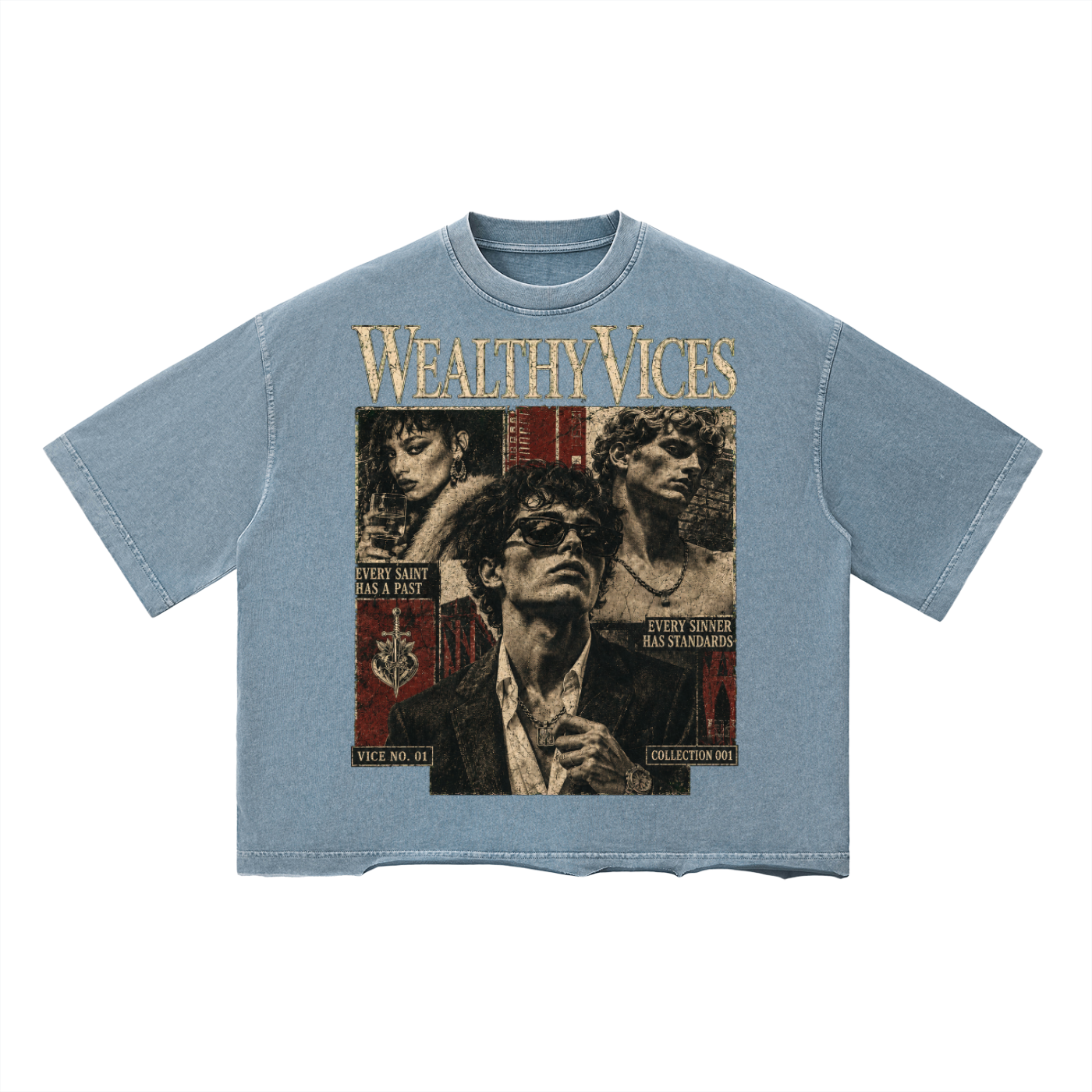 WEALTHY VICES "SAINTS & SINNERS" VINTAGE WASH BOXY TEE