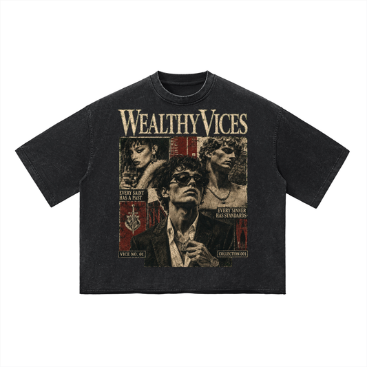 WEALTHY VICES "SAINTS & SINNERS" VINTAGE WASH BOXY TEE
