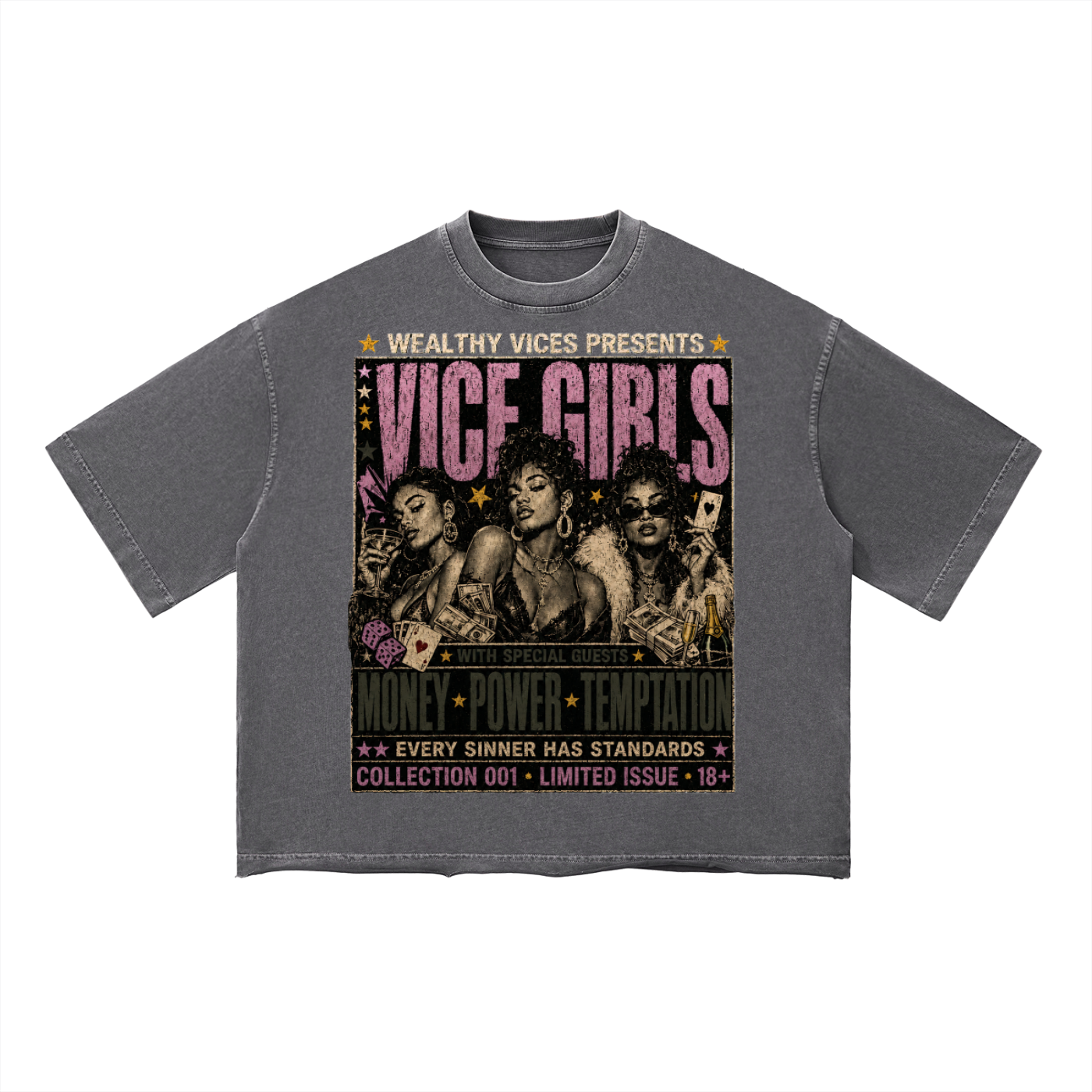 WEALTHY VICES "VICE GIRLS" VINTAGE WASH BOXY TEE