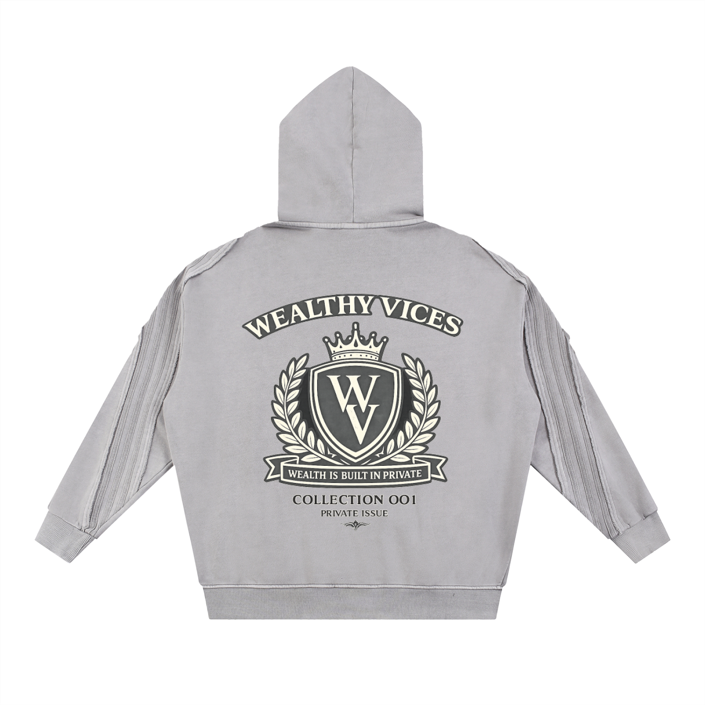 WEALTHY VICES SNOW WASHED TAPE RAW EDGE ZIP HOODIE