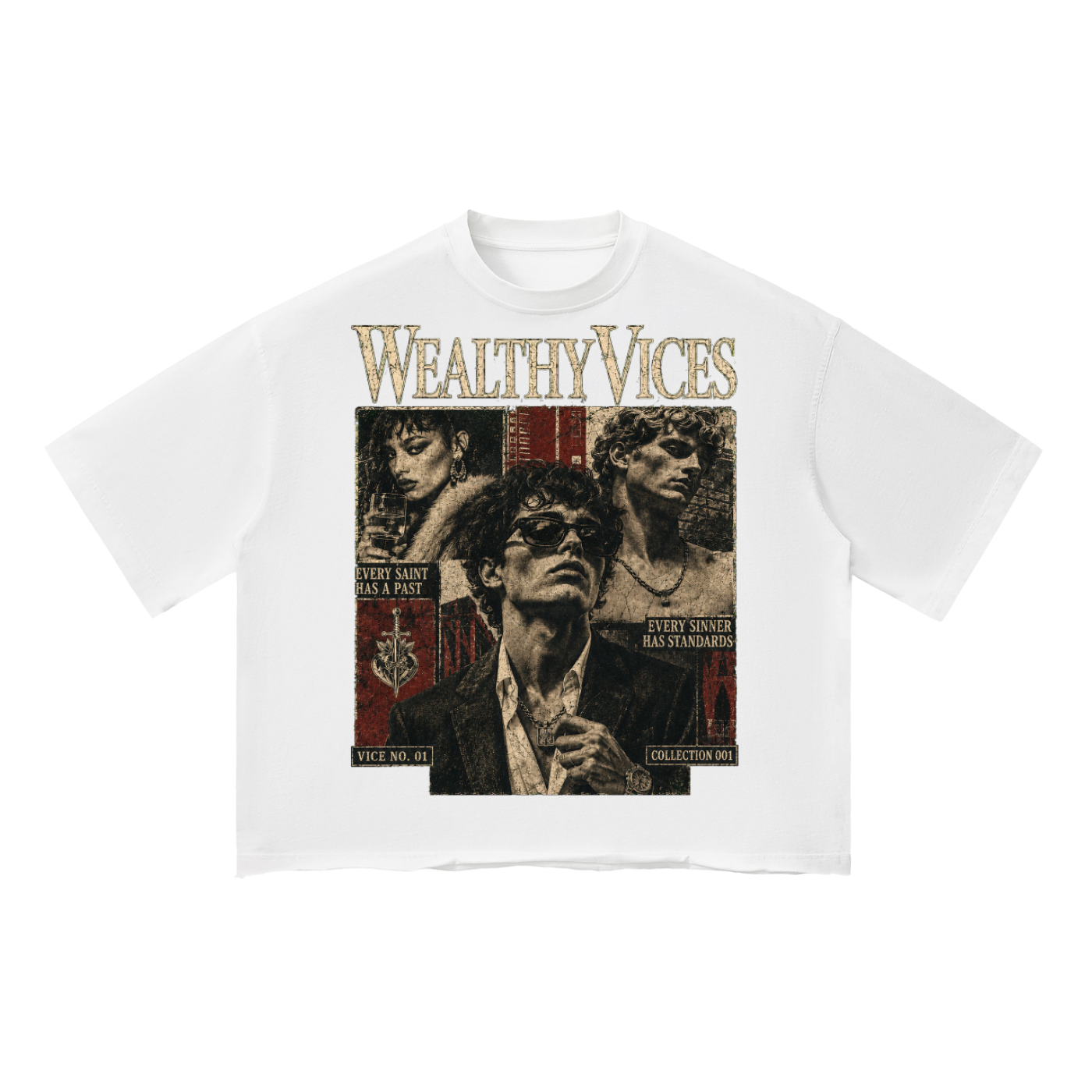 WEALTHY VICES "SAINTS & SINNERS" VINTAGE WASH BOXY TEE