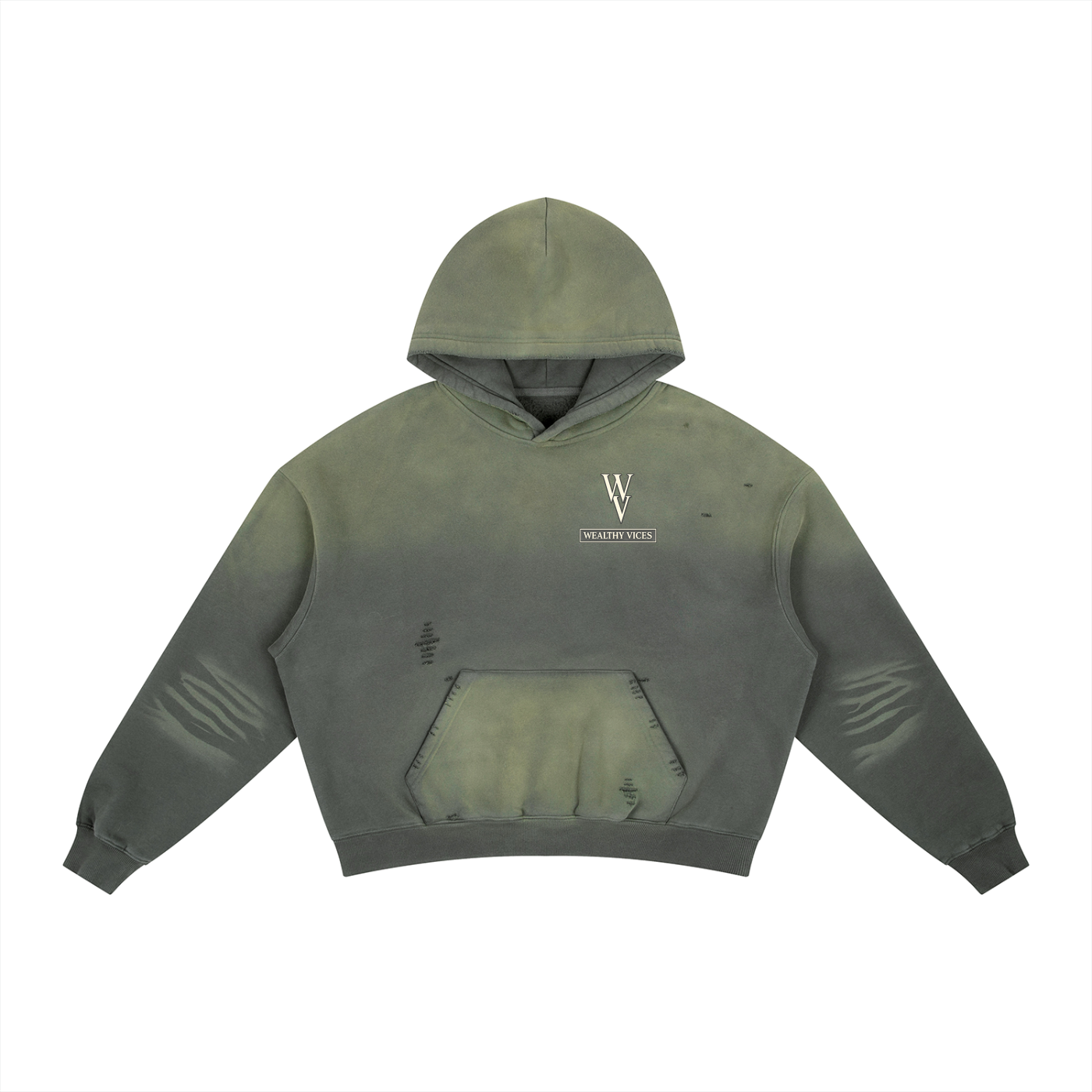WEALTHY VICES FRAYED SUNFADE BOXY HEAVYWEIGHT HOODIE