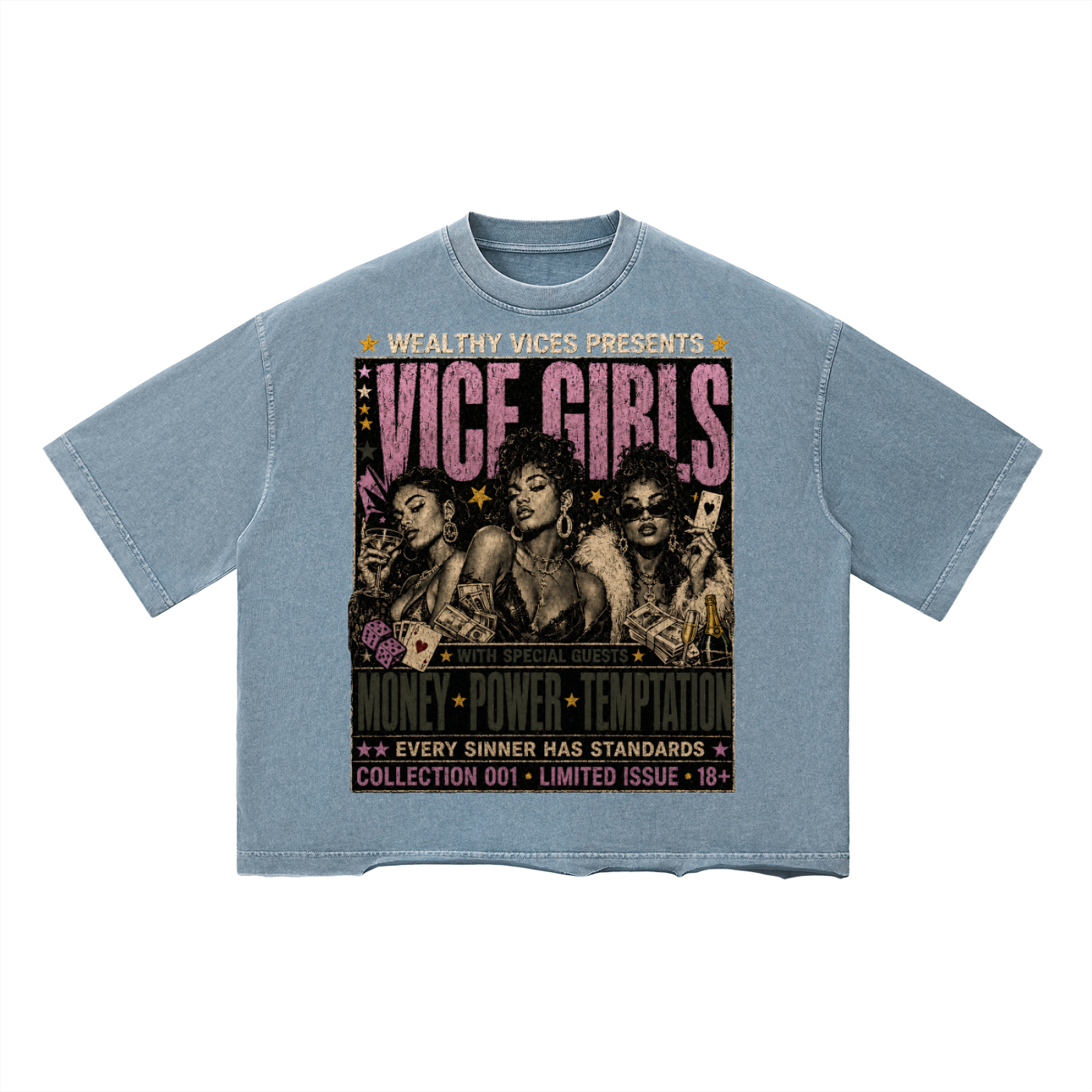 WEALTHY VICES "VICE GIRLS" VINTAGE WASH BOXY TEE