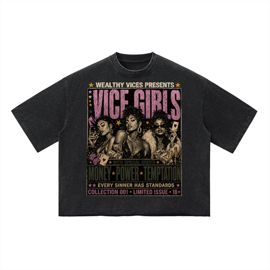WEALTHY VICES "VICE GIRLS" VINTAGE WASH BOXY TEE